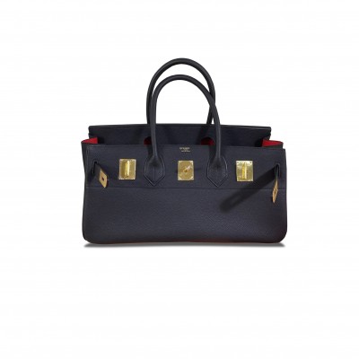 HERMES MASTER SHOULDER BIRKIN 42CM TOGO BLACK RED LINING BAG 954814 (42*21*16cm)